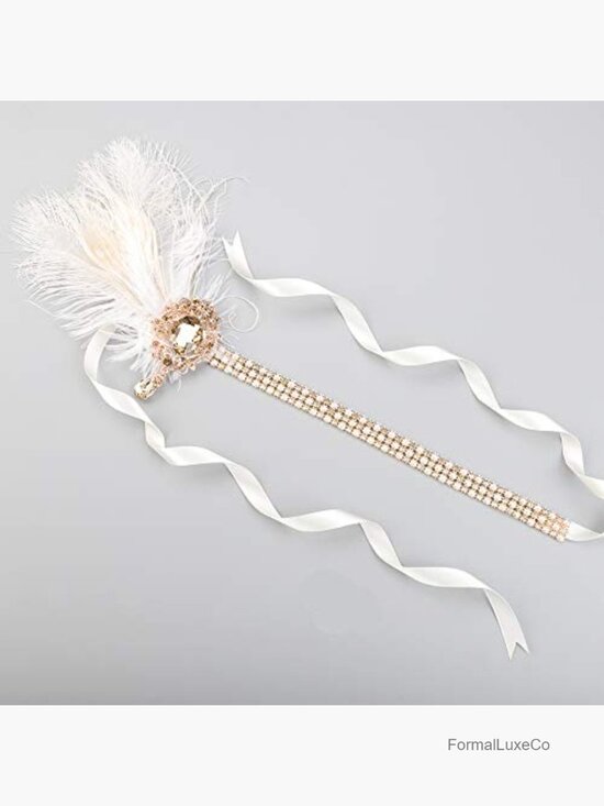 1920s Flapper Feather Headband Crystal Pearl Chain Wedding Prom Hair Jewelry main image 6